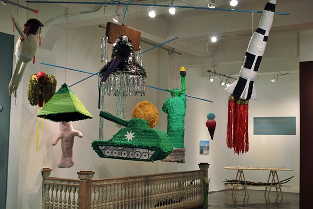 Piñata Mobile
2012
Paper materials, wheat paste, dum-dums, mylar, string, cables, steel, and mixed media.