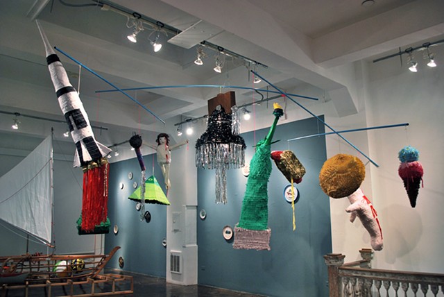 Piñata Mobile
2012
Paper materials, wheat paste, dum-dums, mylar, string, cables, steel, and mixed media.