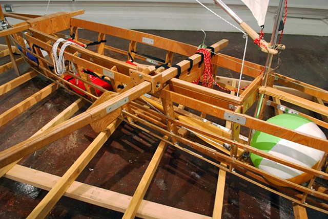Baby (Medium for Intercultural Navigation)
2011/12
Hand-made collapsible Pacific outrigger canoe and commemorative plates