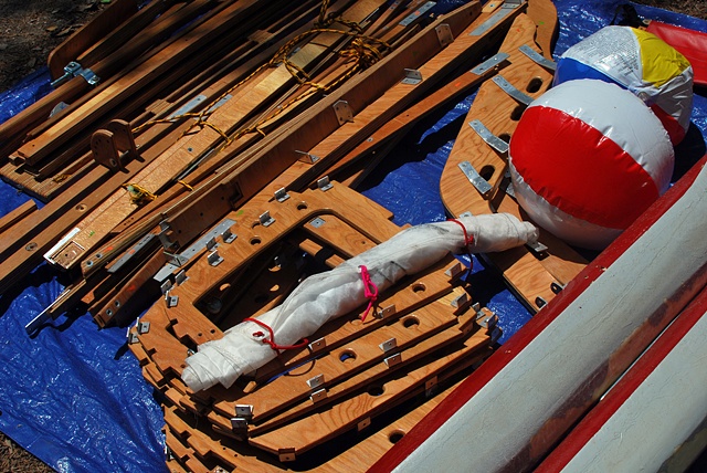 Baby (Medium for Intercultural Navigation)
2011/12
Wood, PVC fabric, aluminum, and mixed media
13' x 6' x 16' (Assembled)