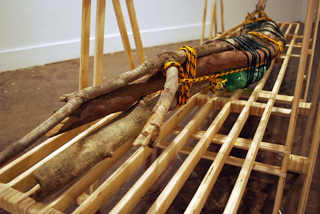 Lexical Borrowing: Saw Horse by the Sea Shore- Understanding Manifest Destiny
2011
Mat board, wood, found plastic bottles, river water, and mixed media
4' x 7' x 3'