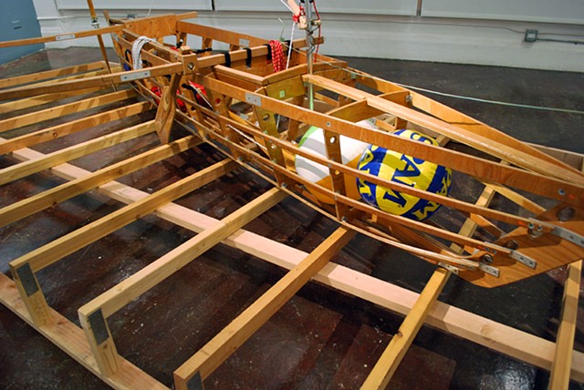 Baby (Medium for Intercultural Navigation)
2011/12
Hand-made collapsible Pacific outrigger canoe and commemorative plates