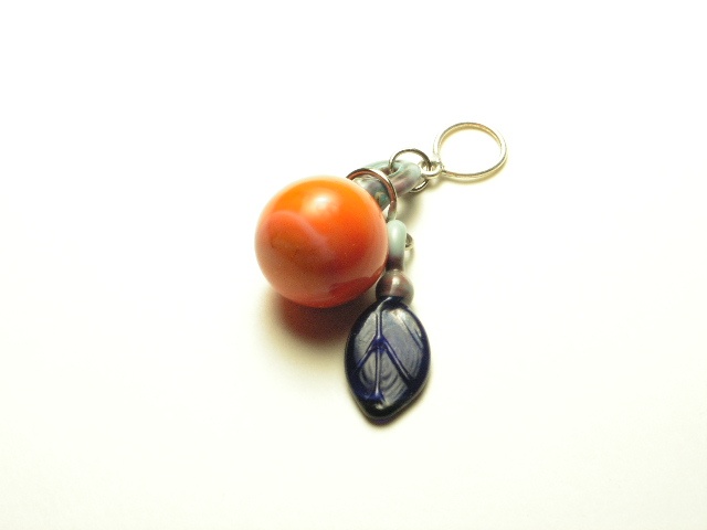 Coral Orange Marble w/ Blue Leaf Pendant
