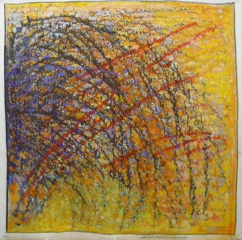 yellows and gold colors; expressionistic pastels using words to create image 