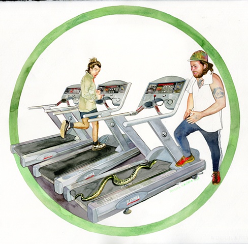 Snake trainer taking snake to the treadmill



