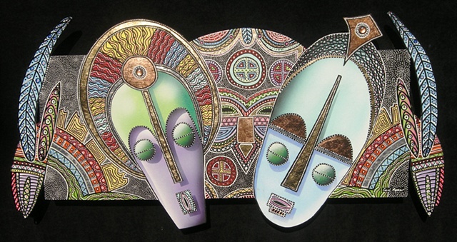 acrylic african mask paintings by Carl Lopes