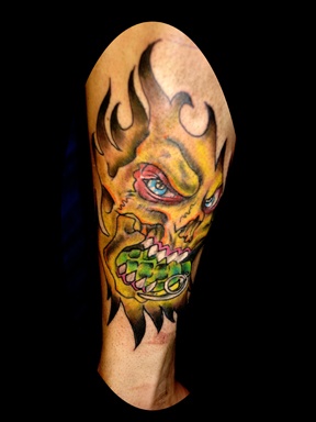 clockworktattoo skull tribal color tattoo by tatupaul clockworktattoo skull tribal color tattoo by tatupaul