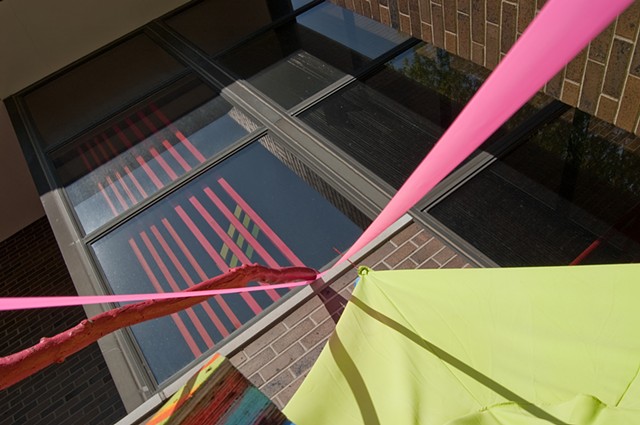 Heather Brammeier Jessica Bingham installation sculpture outdoor tree branches flagging tape