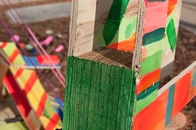 installation sculpture Heather Brammeier Jessica Bingham outdoor tree branches flagging tape