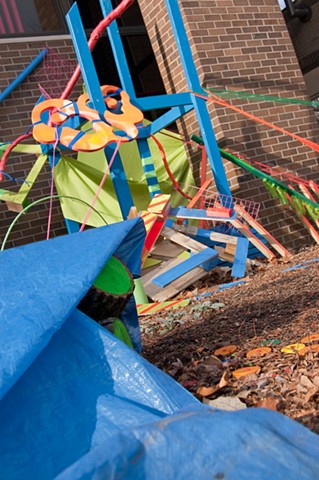 installation sculpture Heather Brammeier Jessica Bingham outdoor tree branches flagging tape