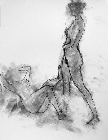 2 nudes,standing and recumbent