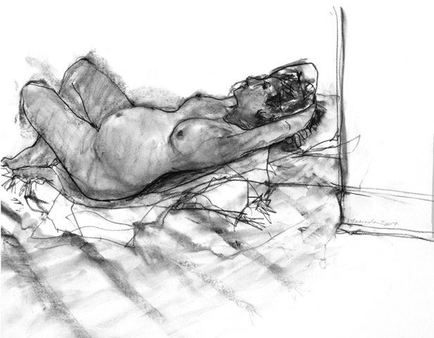 pregnant nude, recumbent