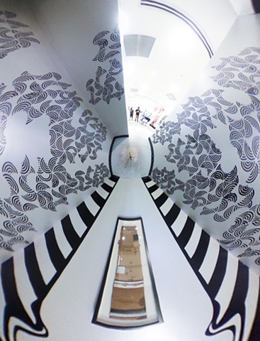"Cardboard Revival: South Bay Galleria, Redondo Beach"
360 degree view of installation from ceiling with entrance at top right