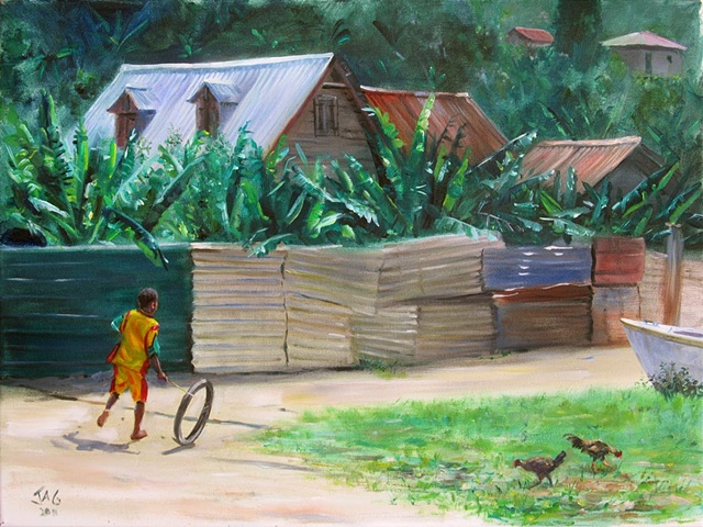 Boy Pushing Tyre 1