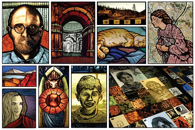 Stained glass workshops in Vermont for beginners, professionals, schoolchildren. Learn how to paint stained glass, design stained glass windows. Study stained glass cartooning.