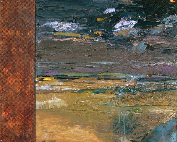 collage oil, landscape with found materials recycled