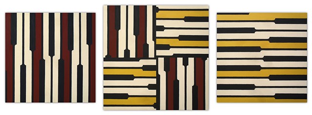 James Sewell Painting Pace (Red and Yellow) geometric pattern grid
