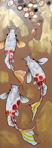 3 Koi Fish in Glossy Nutmeg and Gold