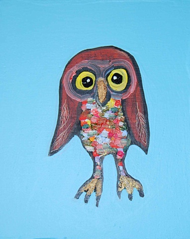 Tiny Brown Owl in Sky Blue
