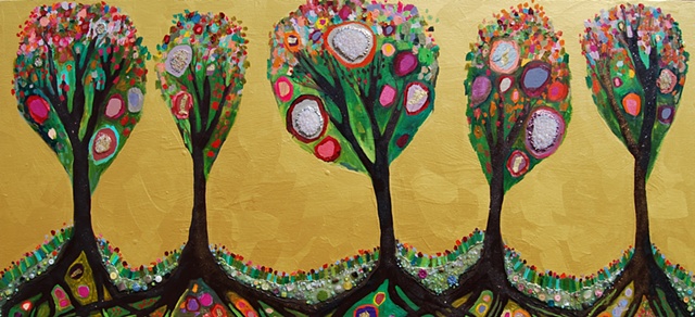 Pomegranate Orchard in Metallic Gold