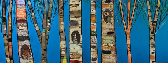 Birch Tree Forest in Metallic Peacock Blue