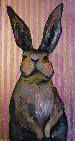 Tiny Rabbit in Metallic Hot Pink and Gold Stripes