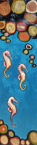 3 Seahorses in Metallic Turquoise