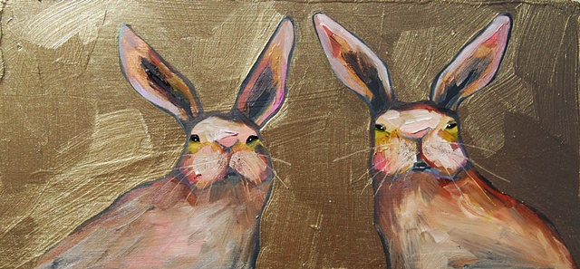 Tiny Rabbits in Metallic Bronze