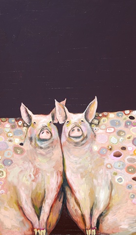 Two Spotted Pigs in Gloss Chocolate Brown