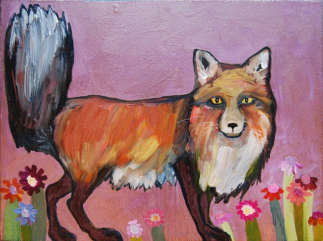 Fox in Electric Lavender with Wildflowers