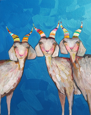 Three Goats in Metallic Emerald Green