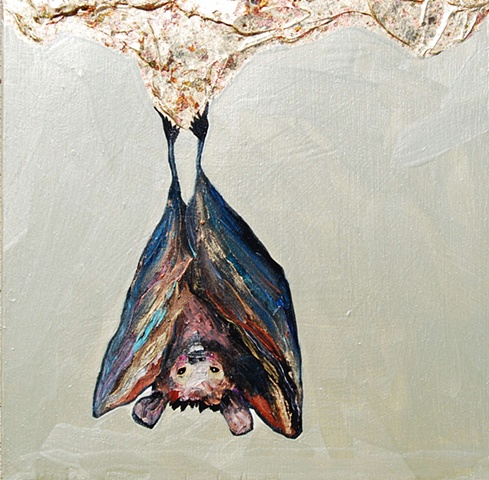 Bat on Gold Stalactites in Metallic Celery Green