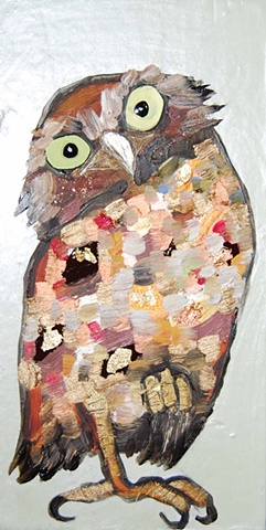 Tiny Burrowing Owl in Metallic Green Opal
