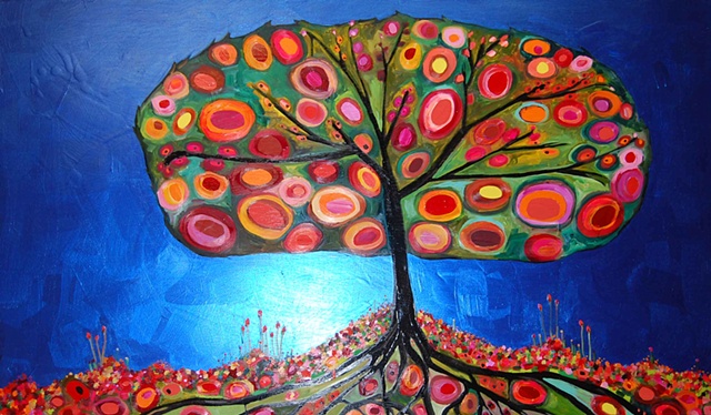 Orange Tree in Metallic Cobalt Blue