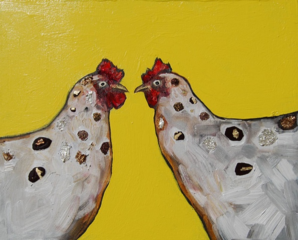Two Hens in Gloss Yellow