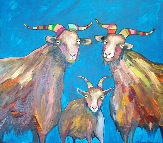 Goat Family in Turquoise Blue
