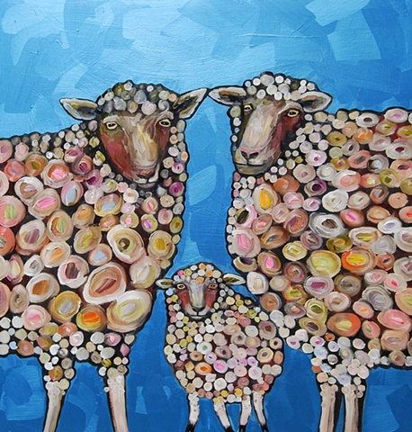 Sheep Family in Metallic Aqua Marine