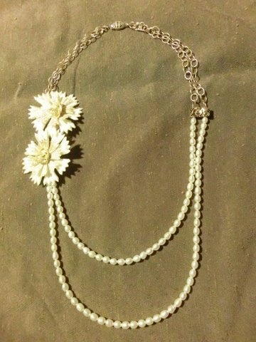 pearls, gold chain, flowers
