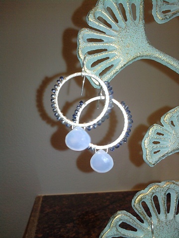 navy & light blue chalcedony hoops