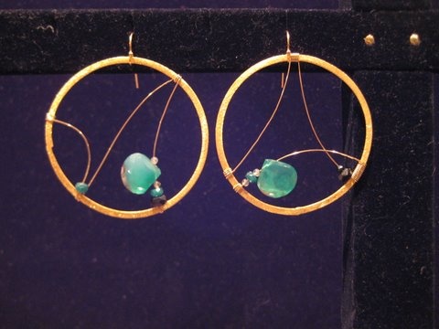 chalcedony, emerald, onyx & gold hoops