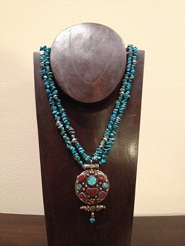 turquoise, turquoise & coral tibetan centerpiece