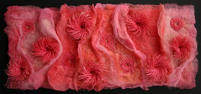 Sea Anemones, hand embroidered sculpted art cloth