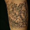 witch riding a goat thru a storm of fire
yup.