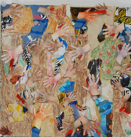baby hands, collage, crayon, acrylic, abstract, mixed media