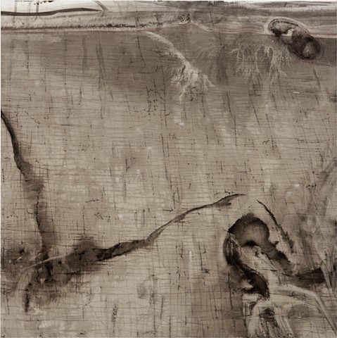Sumi Ink, Colored Ink, Oil Stick, Wood Glue on White Polypropylene, mounted on Wood Board