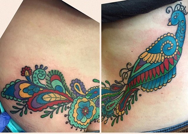 Traditional Peacock Lower Back Cover Up Tattoo Traditional Peacock Lower Back Cover Up Tattoo