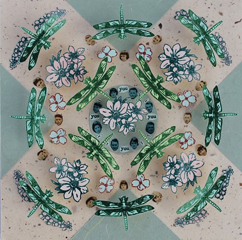 mixed media printmaking, three dimensional, mandala, quotes