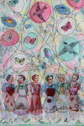 Fiber Arts, Vintage Aprons, Marbling on Fabric, Mixed Media Art