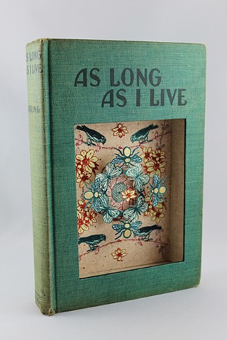 found book sculpture, printmaking, collage, mixed media, book art, Emily Loring