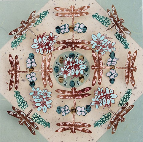 mixed media printmaking, three dimensional, mandala, quotes